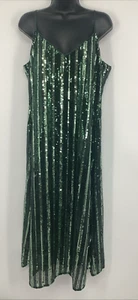 Anthropologies by Maeve women's sleeveless sequin stripe midi dress in green ~LP - Picture 1 of 16