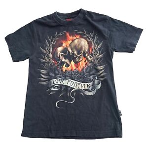 Spiral Skull T-Shirt Graphic Print Gothic Love Forever Black Mens Small