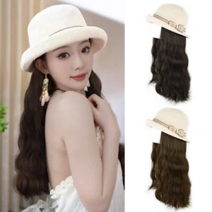 Synthetic Long Wavy Hair Hat Wigs Hairpiece Summer Sunshade Cap Wig Outdoor - Picture 1 of 15