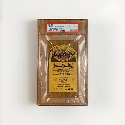 Sandy Koufax Vin Scully Signed Dodgers  Stadium Grand Opening 1st Game Ticket - Image 1 of 2