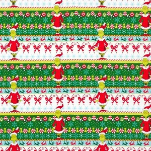 Dr Seuss Fabric - How The Grinch Stole Xmas Border Stripe - Cotton Multiple Size - Picture 1 of 1