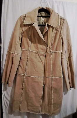 MNG Mango 100% Genuine Leather Trench Style Jacket Suede Light Beige Size Medium - Image 1 of 4