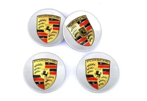 4x Logo Jante 76mm Argent Cache Moyeu Centre De Roue Emblème Pour Porsche - Foto 1 di 1