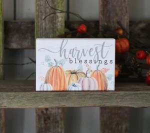 Letrero de bendiciones de cosecha decoración de otoño estante de madera cuidador hecho en EE. UU. 3,5x5,25 pulgadas - Imagen 1 de 2