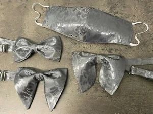 Handmade Grey Brocade Bow Tie, Mask Oversized Butterfly Pre-tied Vintage Style - Picture 1 of 15