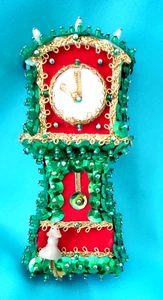 VINTAGE HANDMADE BEAD & SEQUIN GRANDFATHER CLOCK CHRISTMAS ORNAMENT - Picture 1 of 9