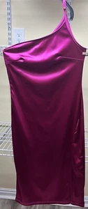 Unbranded One Shoulder Hot Pink Fuchsia Slip Dress Classy Size Medium New - Picture 1 of 10
