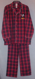 DISNEY LADIES MICKEY MOUSE RED  PLAID FLANNEL PAJAMAS SHIRT SMALL PANTS XSMALL - Picture 1 of 5