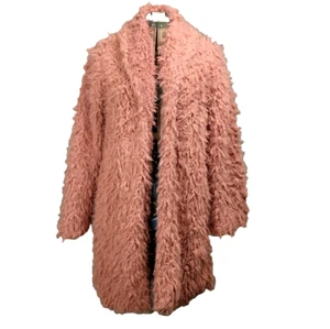 Wild Fable Faux Fur Fuzzy Mob Wife Teddy Coat Open Front Bloom Rose Pink XS - Bild 1 von 22