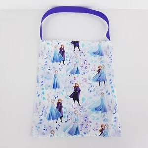 Frozen Print Kids Library Bag Purple Blue Handmade Tote Bag Satchel Library Clip - Bild 1 von 9