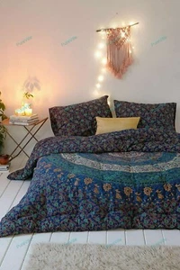 Handmade Duvet Cover Indian Floral Bohemian Blue Cotton Bedding Set Cover - Picture 1 of 6