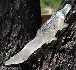 BEAUTIFUL HAND CARVED BLACK TOURMALINE IN QUARTZ CROCODILE - ALLIGATOR 411.5cts - Picture 1 of 10