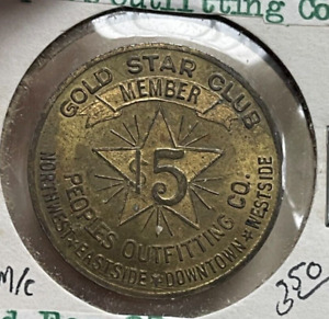 Vintage Gold Star Club Token Peoples Outfitting Co Token
