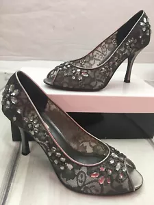 ALFANI High Heels Size 7.5 Black Lace Silver Rhinestone Stiletto *see descriptio - Picture 1 of 10