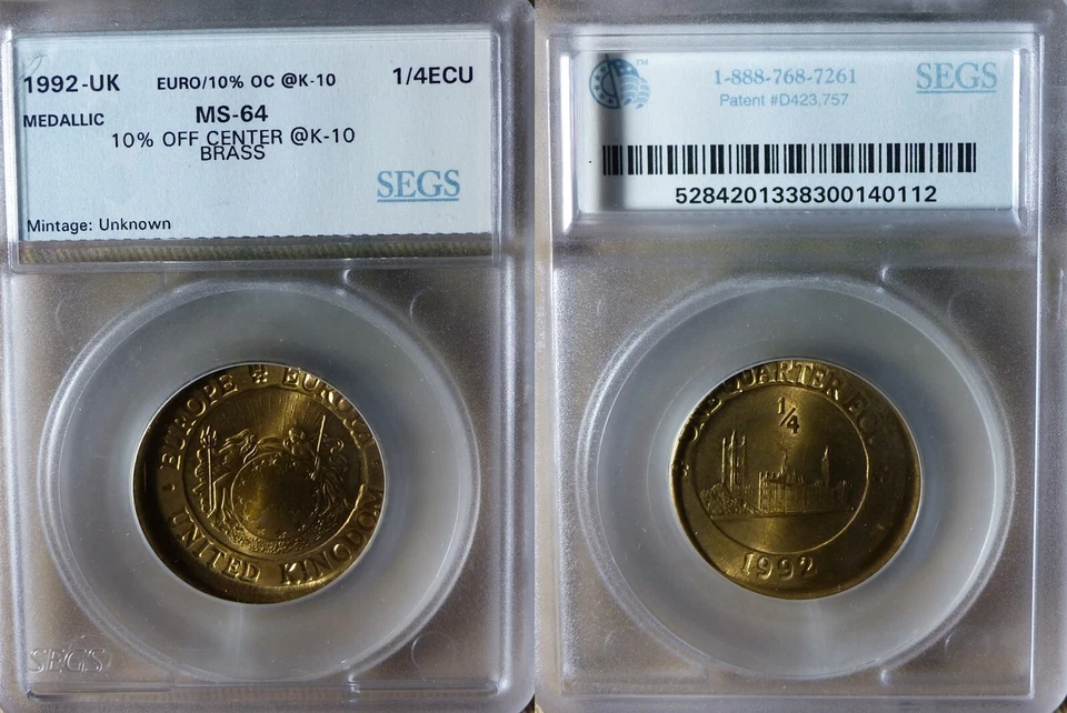 Error:Europa Pattern 1992 UK 1/4 Ecu 10% Off Center MS64 CT173 - Image 1 of 1