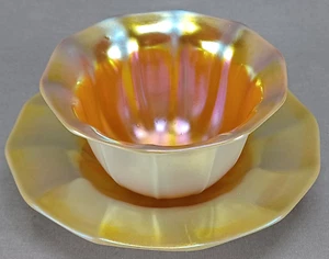 Steuben Shape # 2680 Gold Aurene & Calcite Finger Bowl & Underplate - Picture 1 of 12