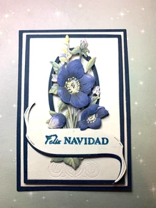 HANDMADE 3D CHRISTMAS CARD TOPPER , RECTANGLE...FELIZ NAVIDAD....BLUE - Picture 1 of 2