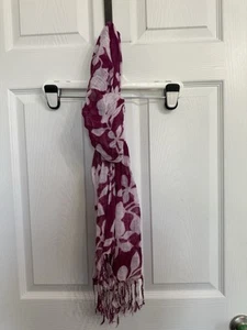 Y2K Floral shawl scarf purple Magenta White Sarong LONG COVER UP 74x23” - Picture 1 of 3