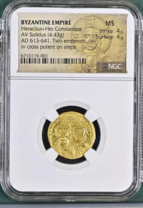 613-641 d.C. Impero bizantino Maur.Tiberio AV Solidus NGC Antichi MS - Foto 1 di 2