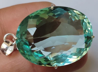 AAA+++ Large Aquamarine 93.85 Ct. Oval Cut 925 Silver Pendant Gift for Women/Her - Image 1 of 4