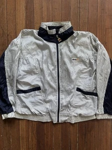VTG Ellesse Track Jacket Size 2 Navy Blue White Pinstripe Warm Up - Picture 1 of 6