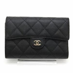 Cartera Chanel Triple Matelasse Solapa Mediana Piel de Caviar Negra Hecha en Italia - Imagen 1 de 10