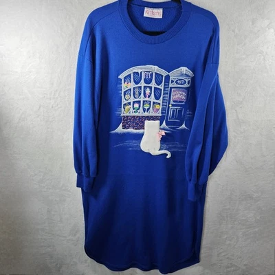 Camisón vintage gatitos gato grande azul vestido sudadera apliques cinta  Foto 1 de 4