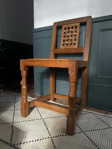 RARE 1940s ROBERT MOUSEMAN THOMPSON LEATHER & COWHIDE CHAIR WITH SIGNATURE MOUSE - Picture 1 of 7
