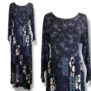 Vintage 90s Salaam Womens Maxi Dress One Sz OS Black Floral Patchwork Boho - Picture 1 of 15