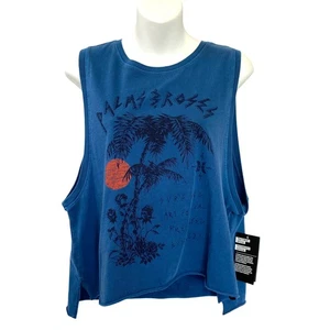 Hurley Nochella Wash Biker Tank Top Women M Teal Blue Tropical Crop Raw Hem NWT - Picture 1 of 10