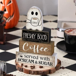 Decorazione da Tavolo Halloween Caffè Fantasma Insegna in Legno Halloween Decorazione Fantasma Carino - Foto 1 di 12