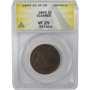 1842 Large Date Braided Hair Cent VF 25 Details ANACS SKU:CPC1139 - Picture 1 of 4