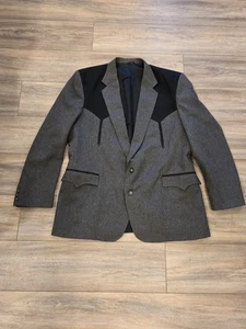 CIRCLE S Mens Gray Black WESTERN Cowboy Sport Coat Suit Jacket Blazer 48 R Nice! - Picture 1 of 14