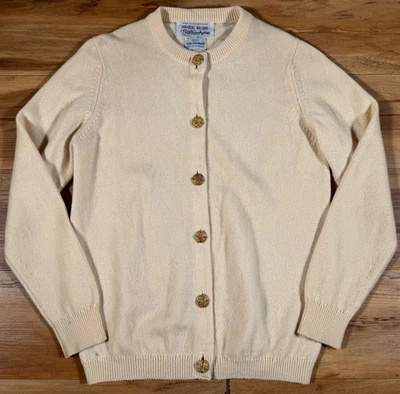 Ballantyne Scotland Creamy Ivory 100% Cashmere Gold Button Knit Cardigan S - Image 1 of 4