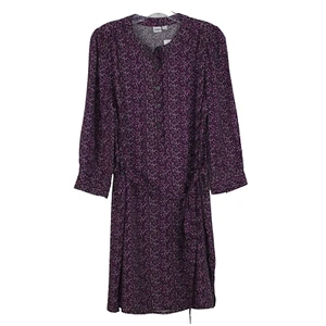 GAP Factory Pink Purple Dark Romance Dress Long Sleeves sz M Button Tie Waist - Picture 1 of 12