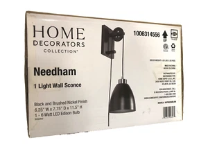 Home Decorators Needham 1-Light Black with Brushed Nickel Indoor Wall Sconce New - Picture 1 of 3