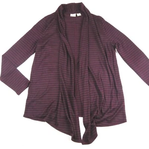 CHICO'S ZENERGY Burgundy Black Striped drape open front lightweight cardigan 0 - Picture 1 of 4