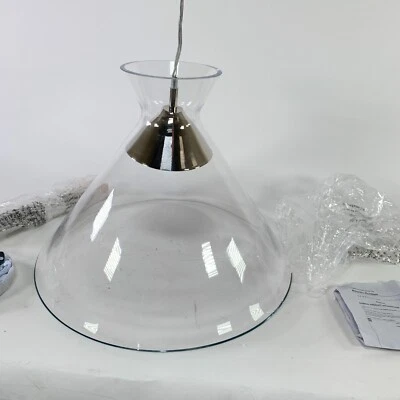 Visual Comfort Atlantic Wide Pendant 18" Polished Nickel Chipped Glass - Image 1 of 4
