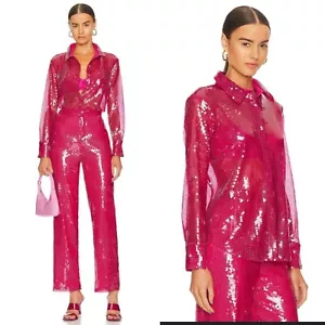 Juego de pantalones para mujer REVOLVE More To Come lentejuelas de dos piezas rosa intenso pequeño nuevo sin etiquetas - Imagen 1 de 12