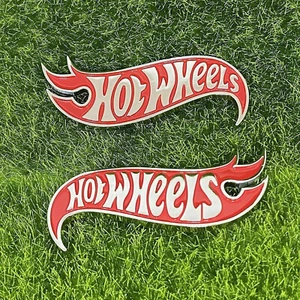 2PCS Metal Red Silver Hot Wheels Fender Lid Hood Badge Hotwheels Decal Emblem 3D - Picture 1 of 4