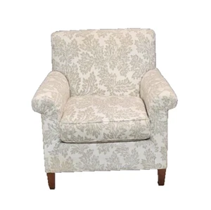 Baker Furniture Traditional Club Arm Chair White & Green foliate Cotton Print - Picture 1 of 8