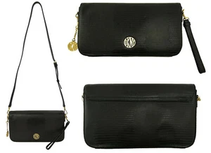 DKNY Black Crossbody Shoulder Bag Lizard Pirnt Embossed Leather Medium RRP £200 - Picture 1 of 12