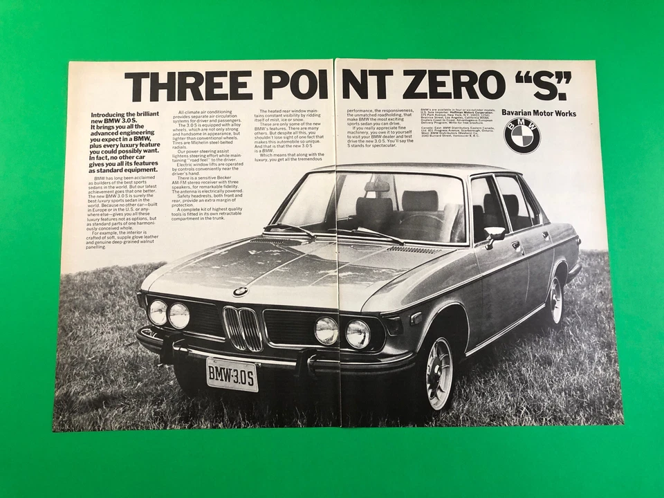 1973 BMW 3.0 S ОРИГИНАЛЬНЫЙ ВИНТАЖНЫЙ ПЕЧАТНАЯ РЕКЛАМА НАПЕЧАТАНО 2 СТРАНИЦЫ - Изображение 1 из 1