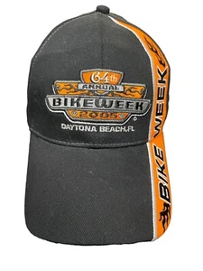 Vintage Y2K 2005 Daytona 64th Annual Bike Week Trucker Hat Black Orange - Picture 1 of 9