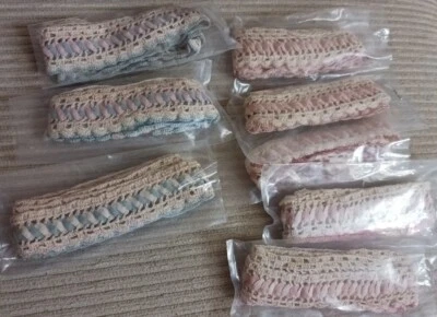 8 Rickrack Lace Loops Of Handmade Crochet Sewing Edges For Pillowcases Cream - Image 1 of 4