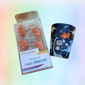 NWT Matt & Maddie Dinosaur 12 Shower Curtain Hooks & Toothbrush Holder Resin T05 - Picture 1 of 7