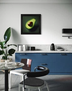 Black Framed Sliced Avocado Artwork Printed On Fabric With Green Background - Picture 1 of 7