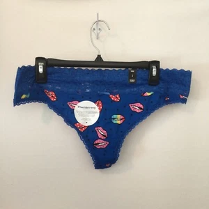 Torrid Womens Plus Size 2 Blue Disco Lips Thong Panties Lace Waistband NEW - Picture 1 of 3