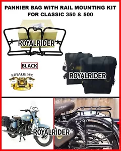 "PANNIER PAIR BLACK WITH MOUNT" Fit FOR ROYAL ENFIELD CLASSIC 350 & 500 - Picture 1 of 15