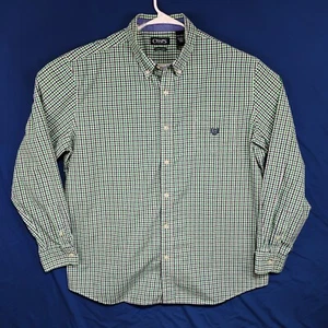 Camisa informal Chaps XXL verde a cuadros abotonada manga larga bolsillo logotipo - Imagen 1 de 5